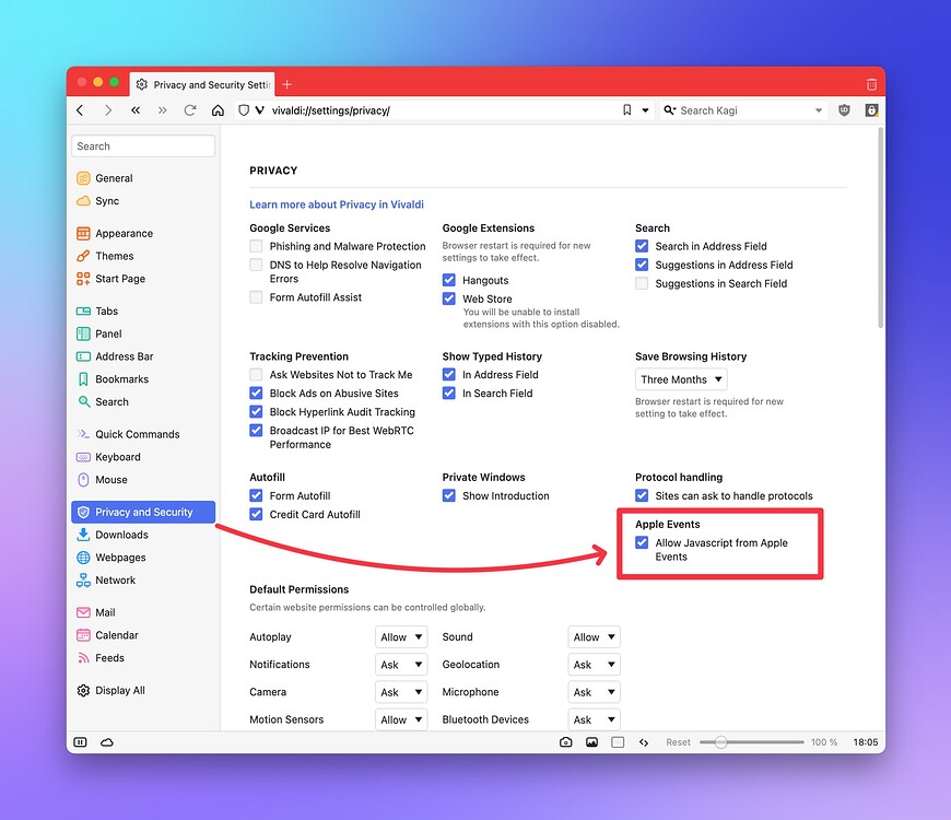 Browser Default Action In Javascript How to enable