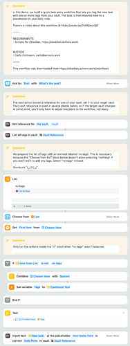 Screenshot of the workflow in Shortcuts app