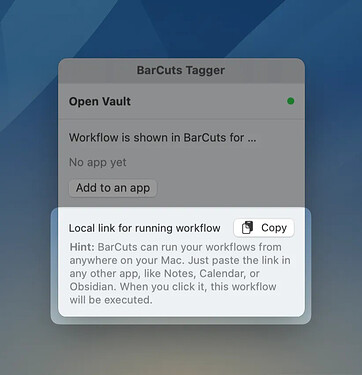 Screenshot of the new Copy Link section in the Shortcuts Inspector